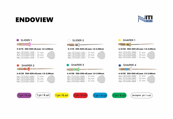 ENDOVIEW (35/06) - файлы для корневой обработки, тип NiTi 25мм (6шт), Geosoft / Россия-Израиль