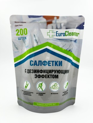 EuroCleaner / ЕвроКлинер - салфетки дезинфицирующие, СМЕННЫЙ БЛОК (200шт), EuroType / Китай